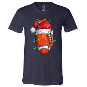 Santa Sports Design For Christmas Football Player V-Neck T-Shirt