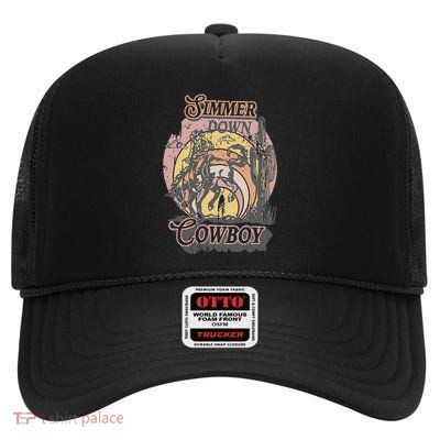 Simmer Summer Down Cowboy Cowgirl Western Graphic Cow Skull High Crown Mesh Back Trucker Hat