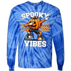 Spooky Squad Dabbing Pumpkin Monster Halloween Gift Tie-Dye Long Sleeve Shirt