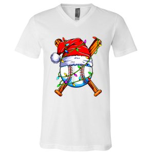 Santa Sports Design For Christmas Baseball Player V-Neck T-Shirt