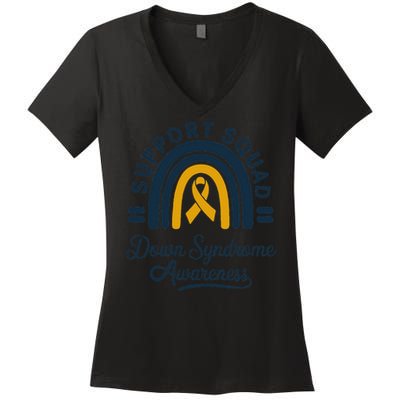 Support Squad Down Syndrome Awareness Yellow Ribbon Gift Women's V-Neck T-Shirt