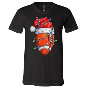 Santa Sports Design Christmas Football Player V-Neck T-Shirt