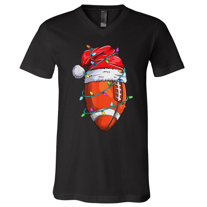 Santa Sports Design Christmas Football Player V-Neck T-Shirt