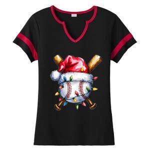 Santa Sports Design For Christmas Baseball Player Ladies Halftime Notch Neck Tee