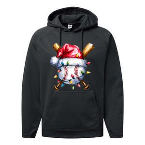 Santa Sports Design For Christmas Baseball Player Performance Fleece Hoodie