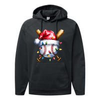 Santa Sports Design For Christmas Baseball Player Performance Fleece Hoodie