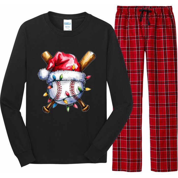 Santa Sports Design For Christmas Baseball Player Long Sleeve Pajama Set