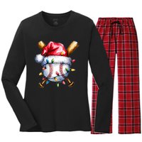 Santa Sports Design For Christmas Baseball Player Women's Long Sleeve Flannel Pajama Set 