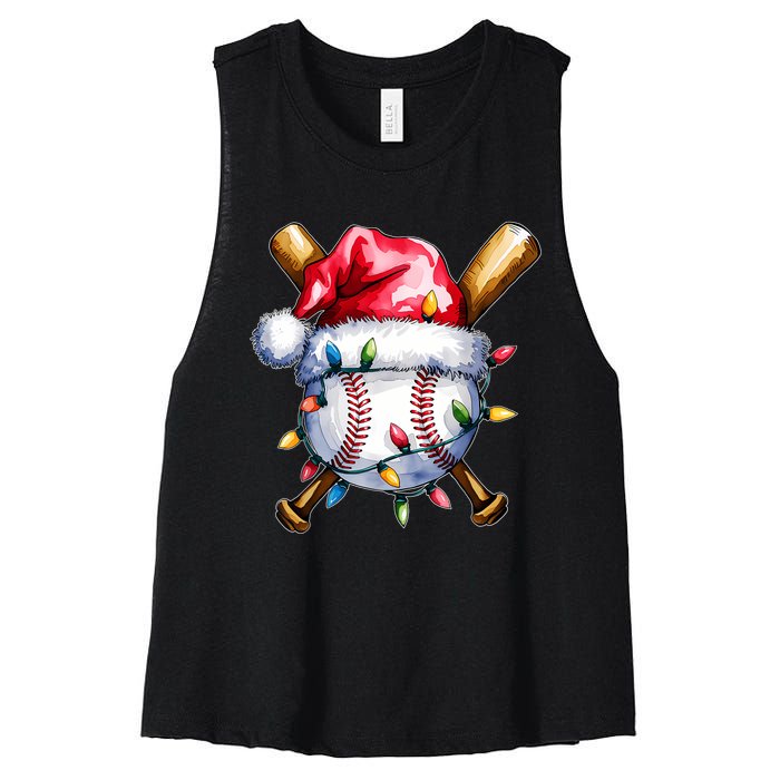 Santa Sports Design For Christmas Baseball Player Women's Racerback Cropped Tank