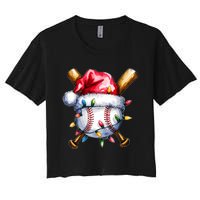 Santa Sports Design For Christmas Baseball Player Women's Crop Top Tee