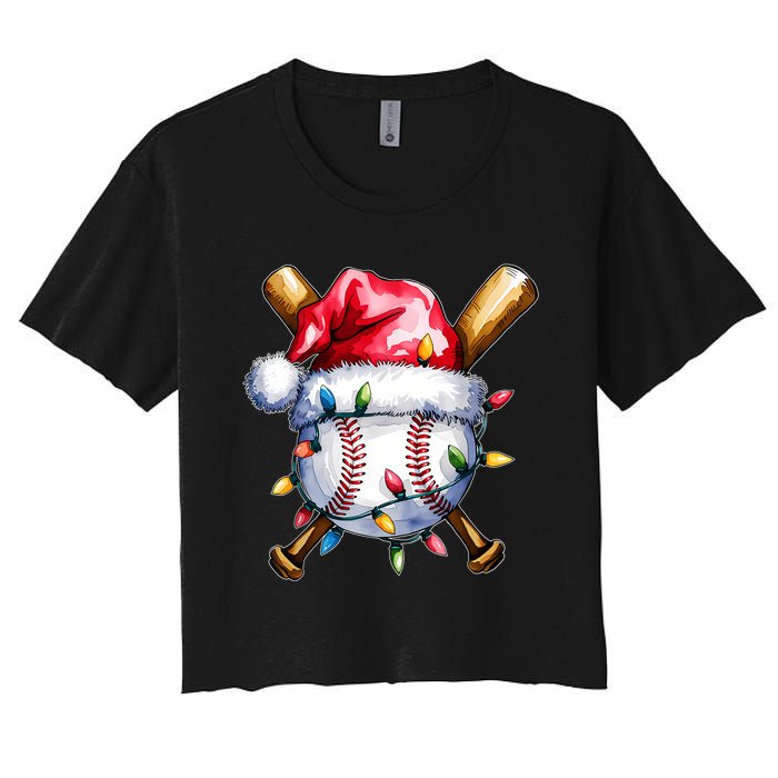 Santa Sports Design For Christmas Baseball Player Women's Crop Top Tee