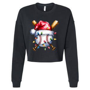 Santa Sports Design For Christmas Baseball Player Cropped Pullover Crew