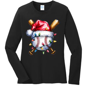 Santa Sports Design For Christmas Baseball Player Ladies Long Sleeve Shirt