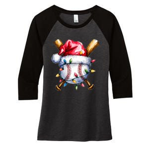 Santa Sports Design For Christmas Baseball Player Women's Tri-Blend 3/4-Sleeve Raglan Shirt