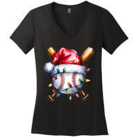 Santa Sports Design For Christmas Baseball Player Women's V-Neck T-Shirt