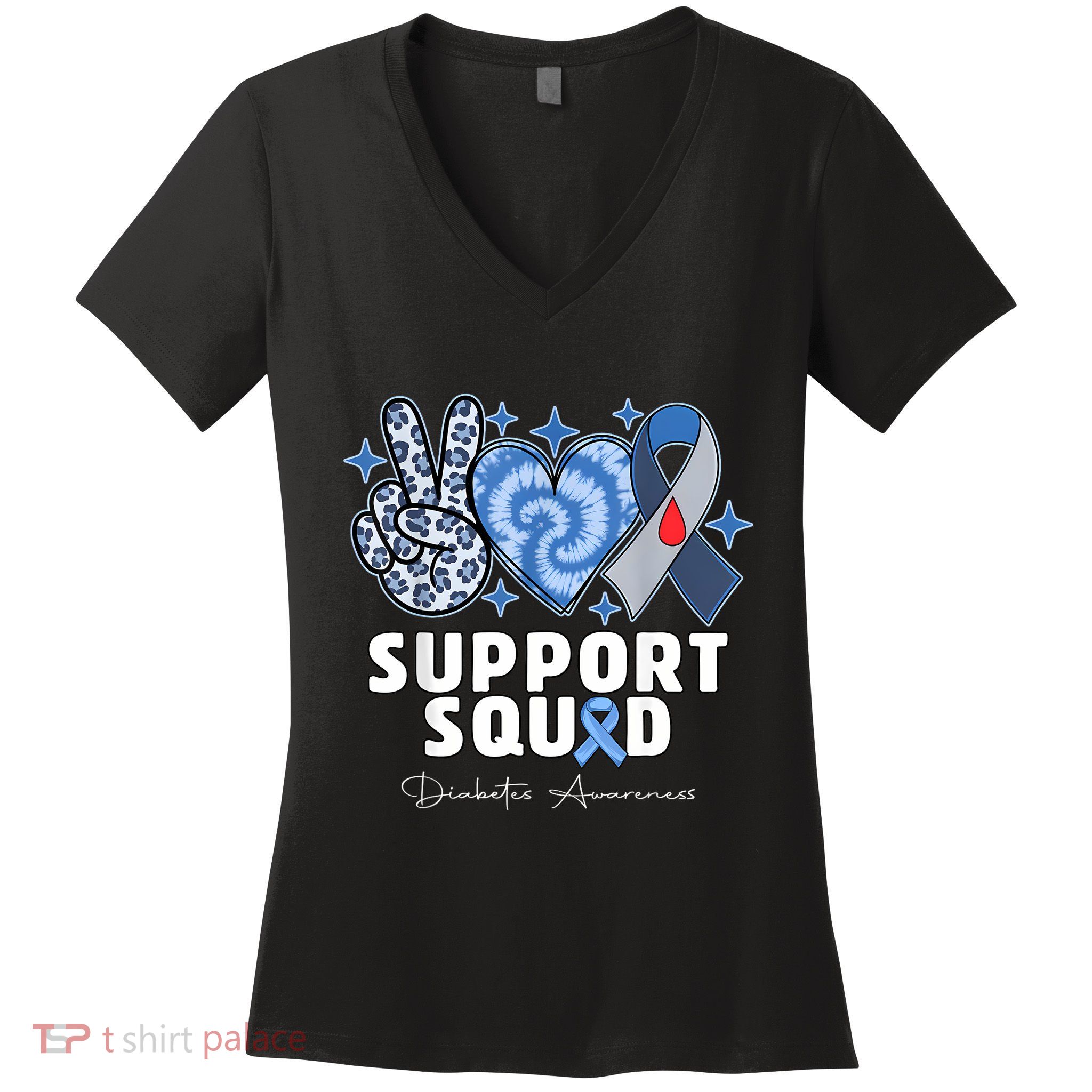 Support Squad Diabetes Awareness T1d Type 1 Women's V-Neck T-Shirt