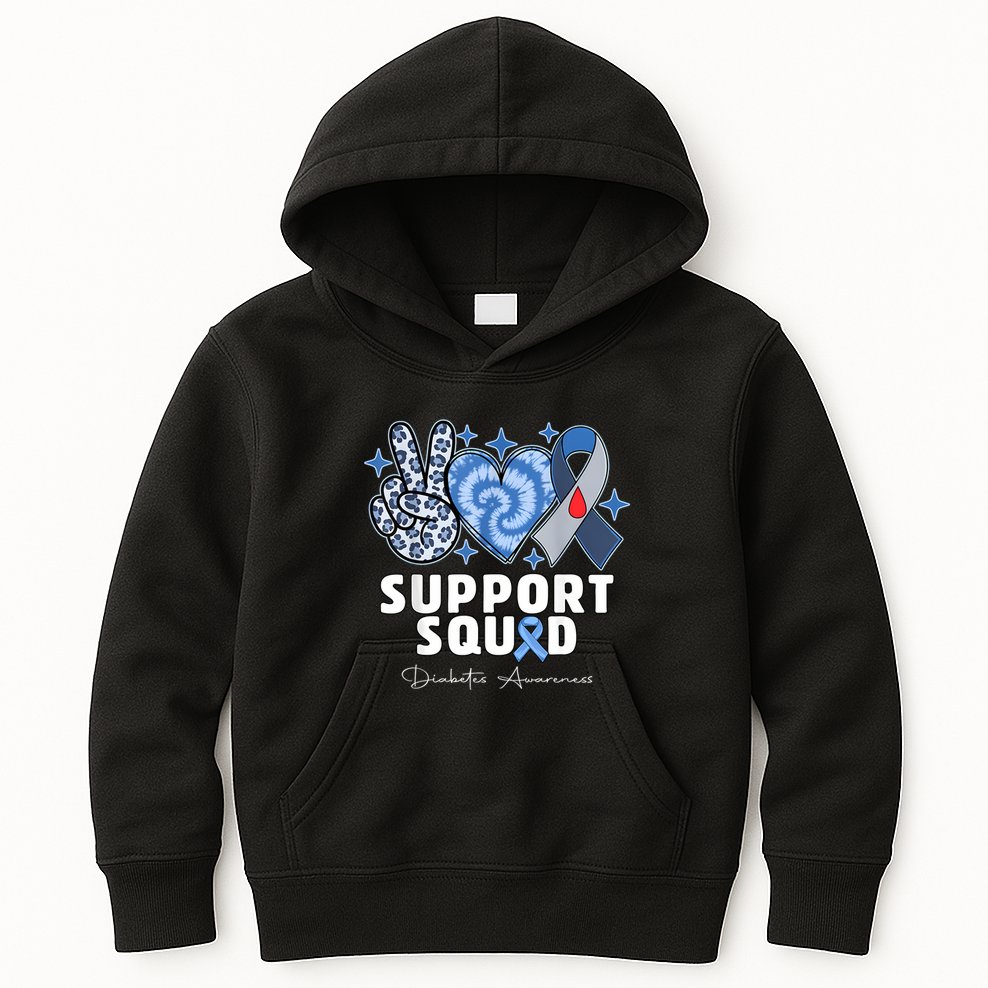 Support Squad Diabetes Awareness T1d Type 1 Kids Hoodie