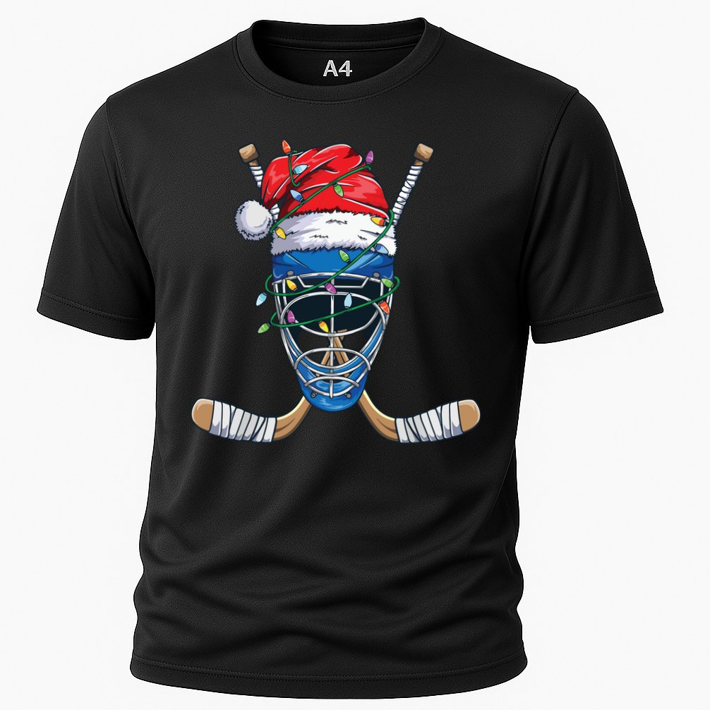 Santa Sports Design For Christmas Hockey Player Cooling Performance Crew T-Shirt