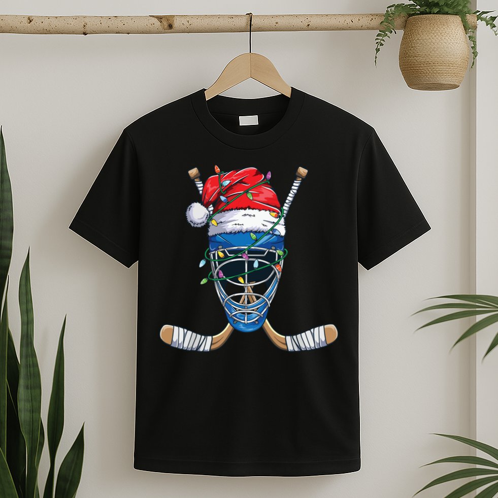 Santa Sports Design For Christmas Hockey Player T-Shirt