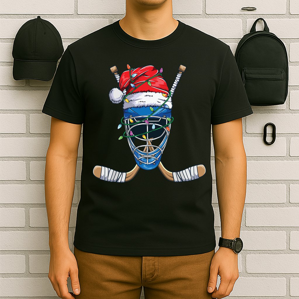 Santa Sports Design For Christmas Hockey Player T-Shirt