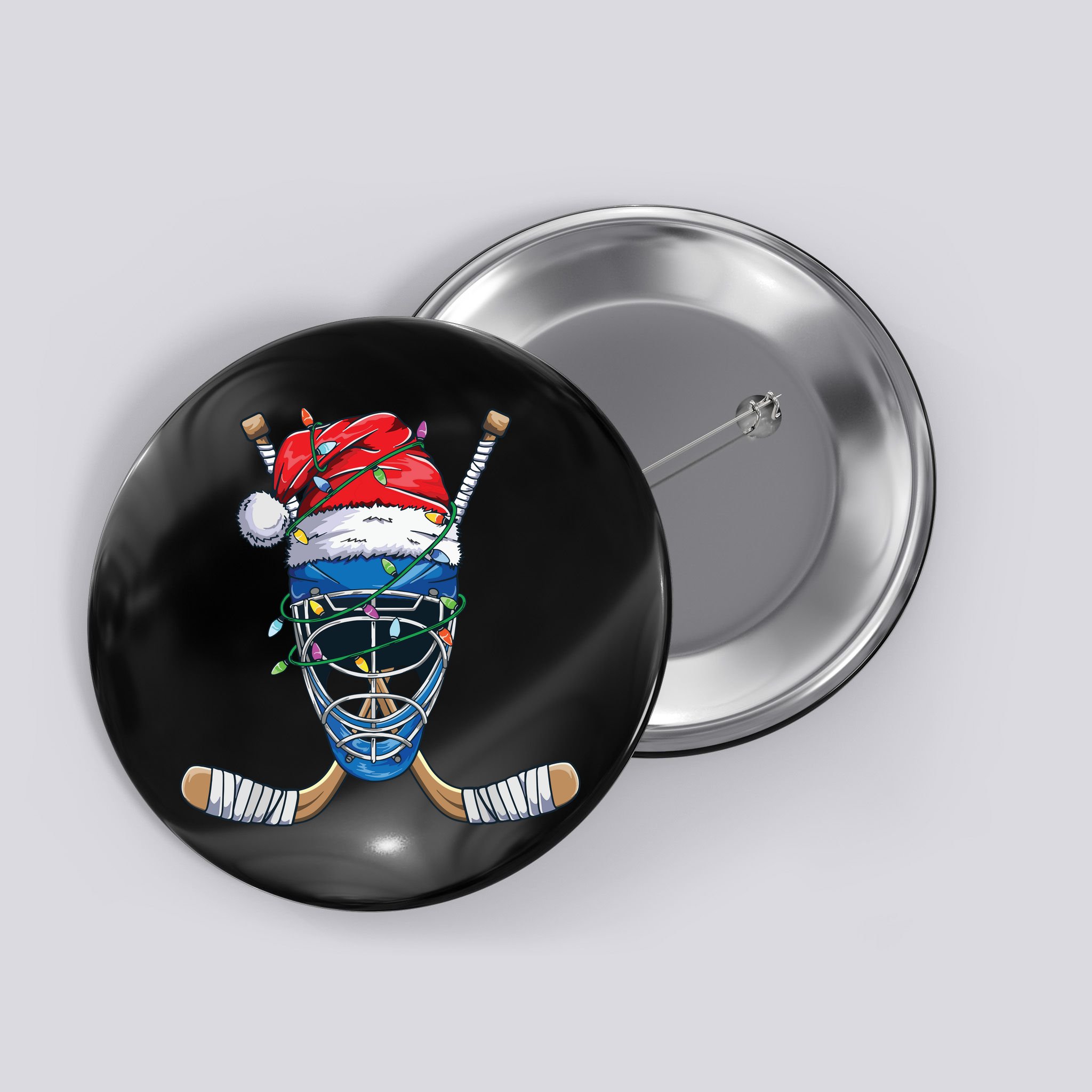 Santa Sports Design For Christmas Hockey Player Button