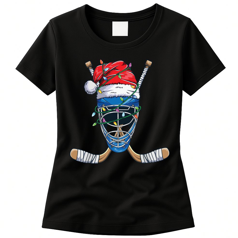 Santa Sports Design For Christmas Hockey Player Womens T-Shirt