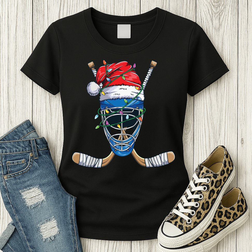 Santa Sports Design For Christmas Hockey Player Womens T-Shirt