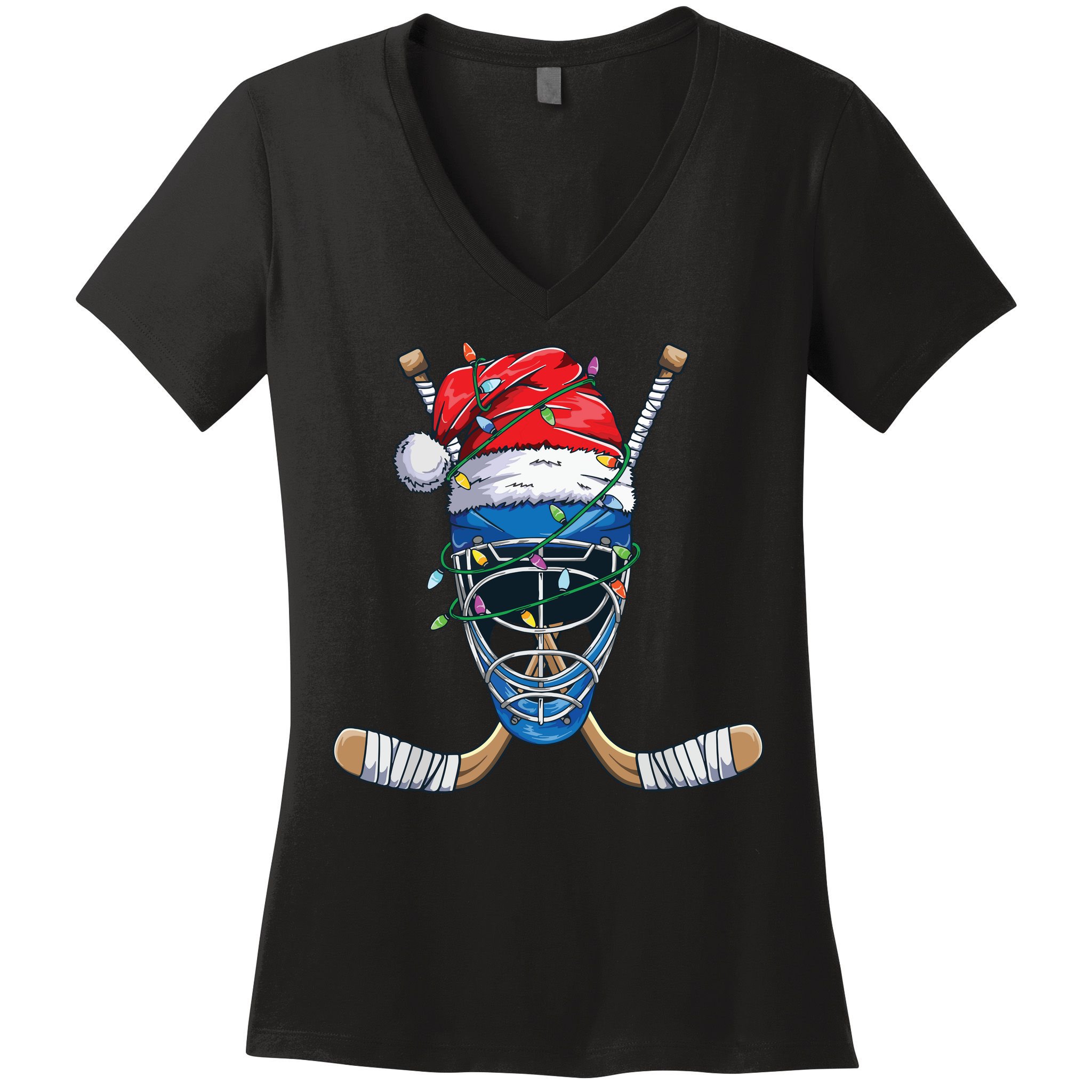 Santa Sports Design For Christmas Hockey Player Women's V-Neck T-Shirt