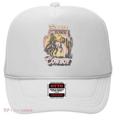 Simmer Summer Down Cowboy Cowgirl Western Graphic Cow Skull High Crown Mesh Back Trucker Hat
