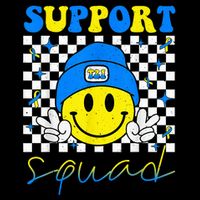 Support Squad Down Syndrome Awareness Day Groovy Stripe Pom Pom Beanie