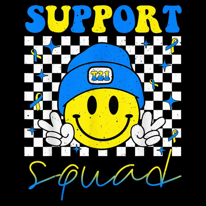 Support Squad Down Syndrome Awareness Day Groovy Stripe Pom Pom Beanie