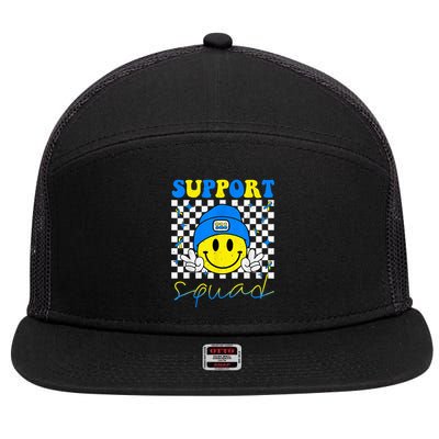 Support Squad Down Syndrome Awareness Day Groovy 7 Panel Mesh Trucker Snapback Hat