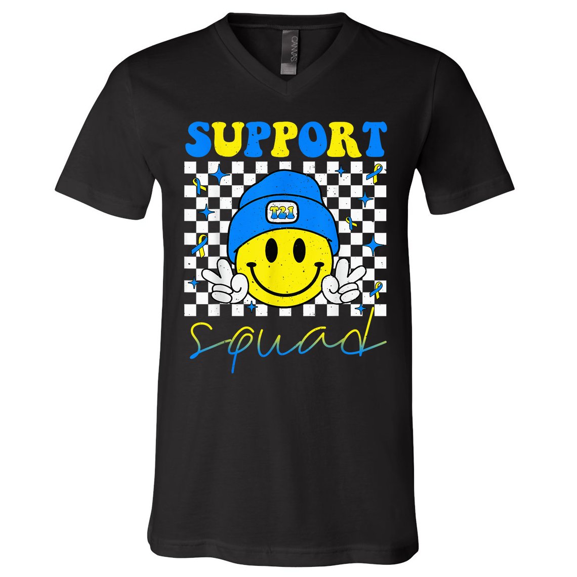 Support Squad Down Syndrome Awareness Day Groovy V-Neck T-Shirt