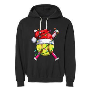 Santa Sports Design Women Christmas Softball Player Garment-Dyed Fleece Hoodie