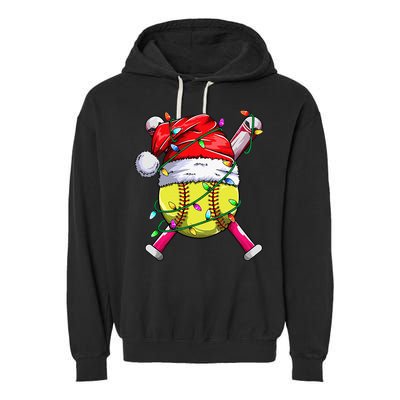 Santa Sports Design Women Christmas Softball Player Garment-Dyed Fleece Hoodie