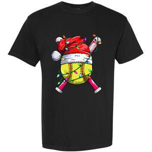 Santa Sports Design Women Christmas Softball Player Garment-Dyed Heavyweight T-Shirt