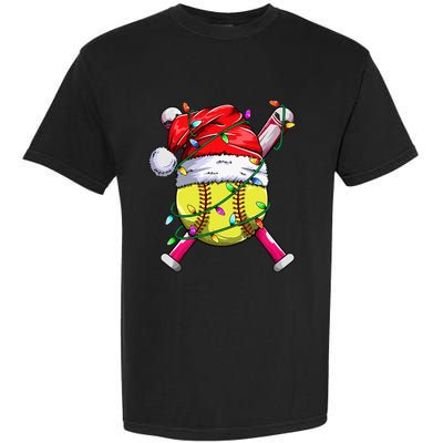 Santa Sports Design Women Christmas Softball Player Garment-Dyed Heavyweight T-Shirt