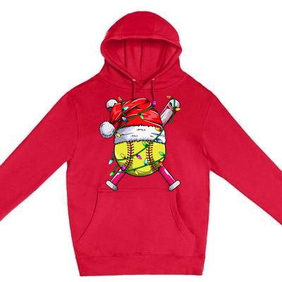 Santa Sports Design Women Christmas Softball Player Premium Pullover Hoodie