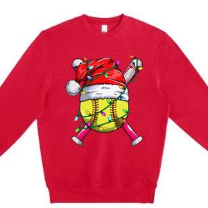 Santa Sports Design Women Christmas Softball Player Premium Crewneck Sweatshirt