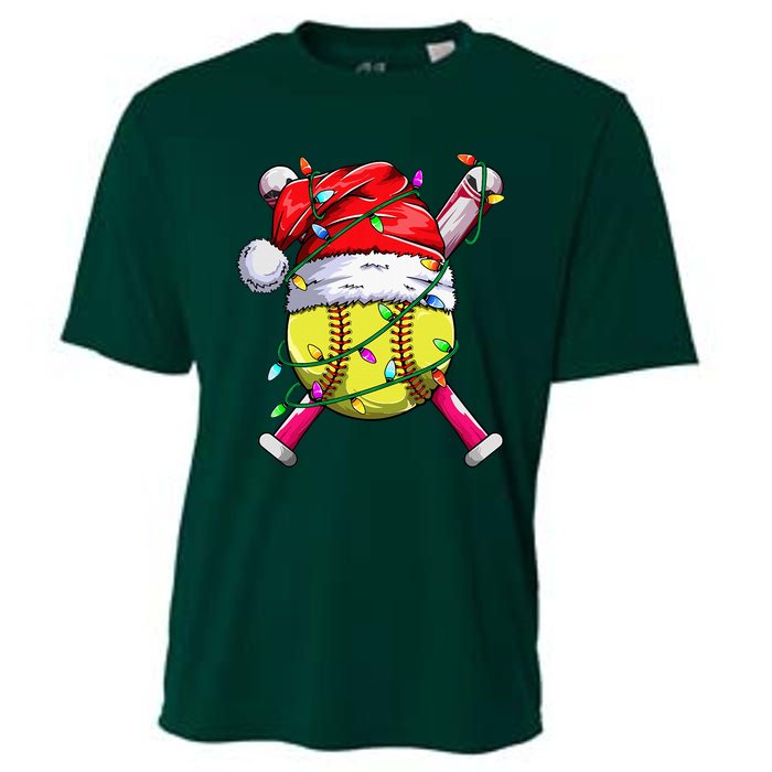 Santa Sports Design Women Christmas Softball Player Cooling Performance Crew T-Shirt