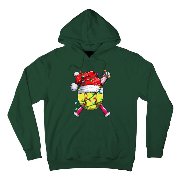 Santa Sports Design Women Christmas Softball Player Hoodie