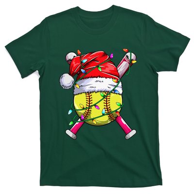 Santa Sports Design Women Christmas Softball Player T-Shirt