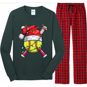 Santa Sports Design Women Christmas Softball Player Long Sleeve Pajama Set