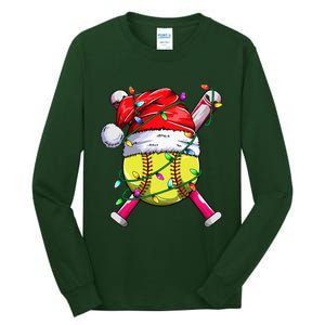 Santa Sports Design Women Christmas Softball Player Tall Long Sleeve T-Shirt