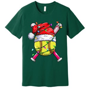 Santa Sports Design Women Christmas Softball Player Premium T-Shirt