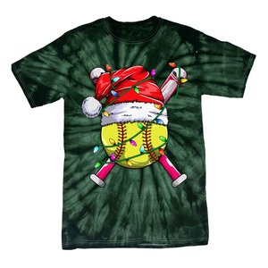 Santa Sports Design Women Christmas Softball Player Tie-Dye T-Shirt