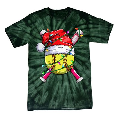 Santa Sports Design Women Christmas Softball Player Tie-Dye T-Shirt