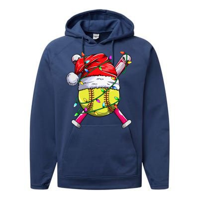 Santa Sports Design Women Christmas Softball Player Performance Fleece Hoodie