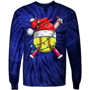 Santa Sports Design Women Christmas Softball Player Tie-Dye Long Sleeve Shirt