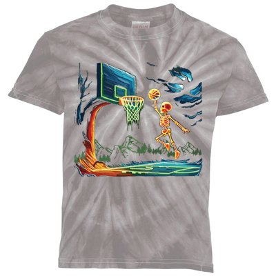 Skeleton Slam Dunk Hoop Basketball Halloween Boy Fans Kids Tie-Dye T-Shirt